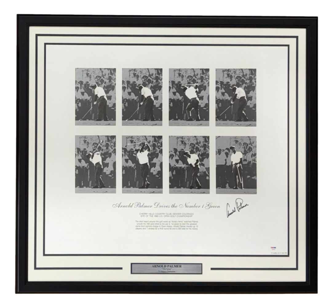 Arnold Palmer Signed Framed 1960 US Open Driving The Green Litho PSA/DNA LOA