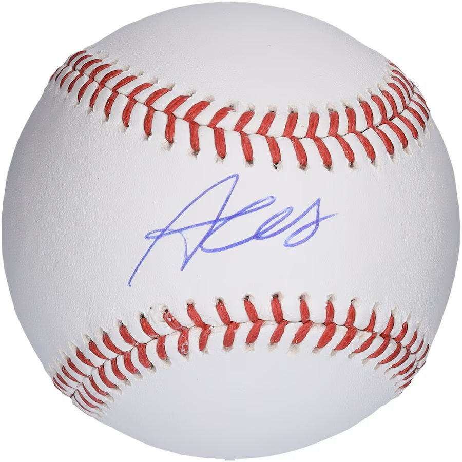 The Austin Wells New York Yankees Signed Official MLB Baseball by Sports Integrity features a blue autograph on a white ball with red stitching.