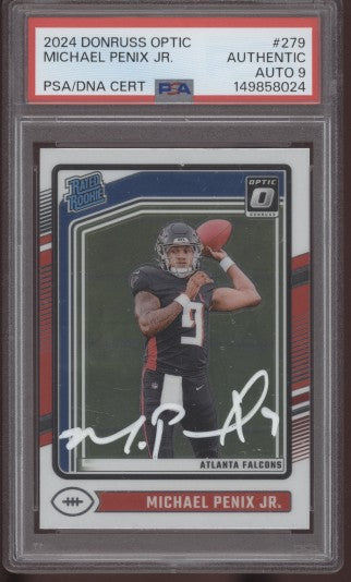 2024 Donruss Optic Michael Penix Jr Rated Rookie #279 White Ink Auto PSA AUTO 9