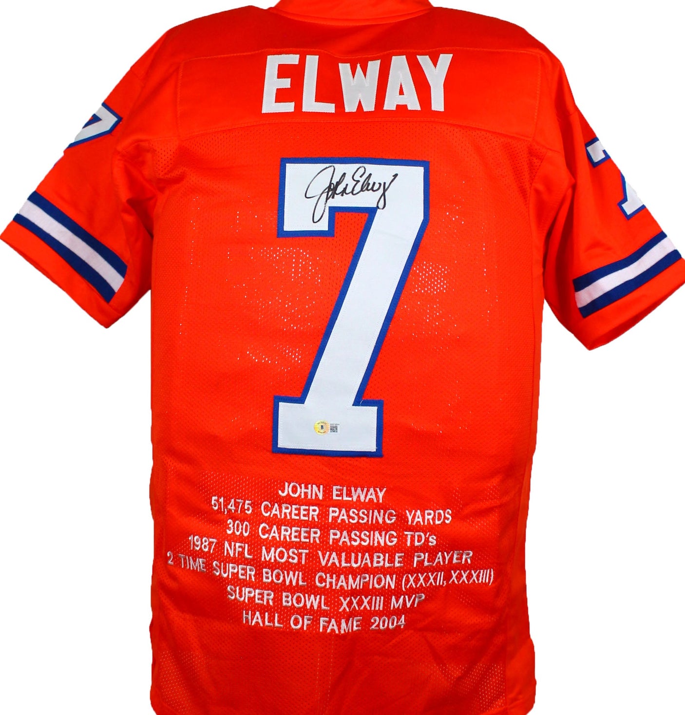John Elway Autographed Orange Pro Style Stat Jersey- Beckett W Hologram