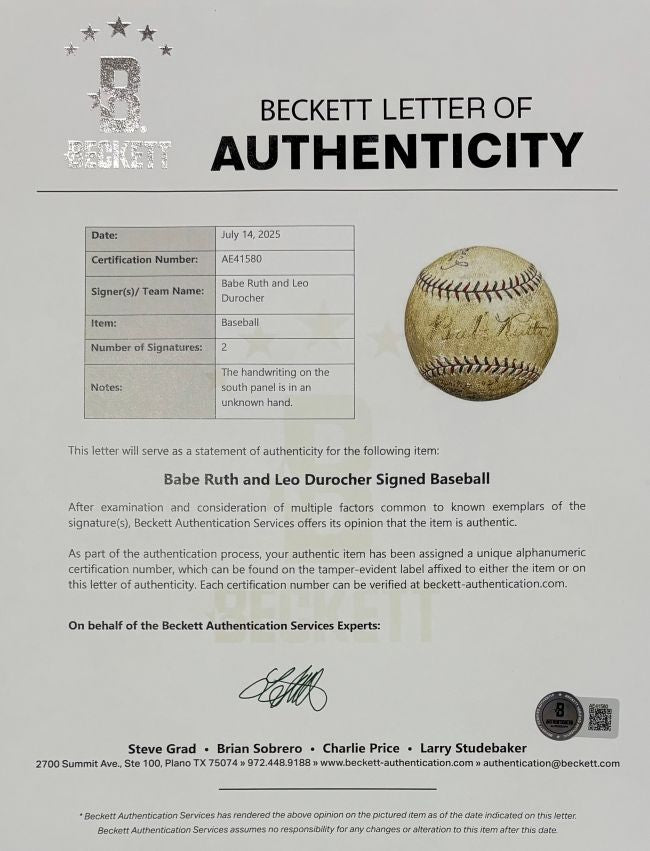 Babe Ruth New York Yankees Signed 1928 1st Home Run Baseball PSA+BAS