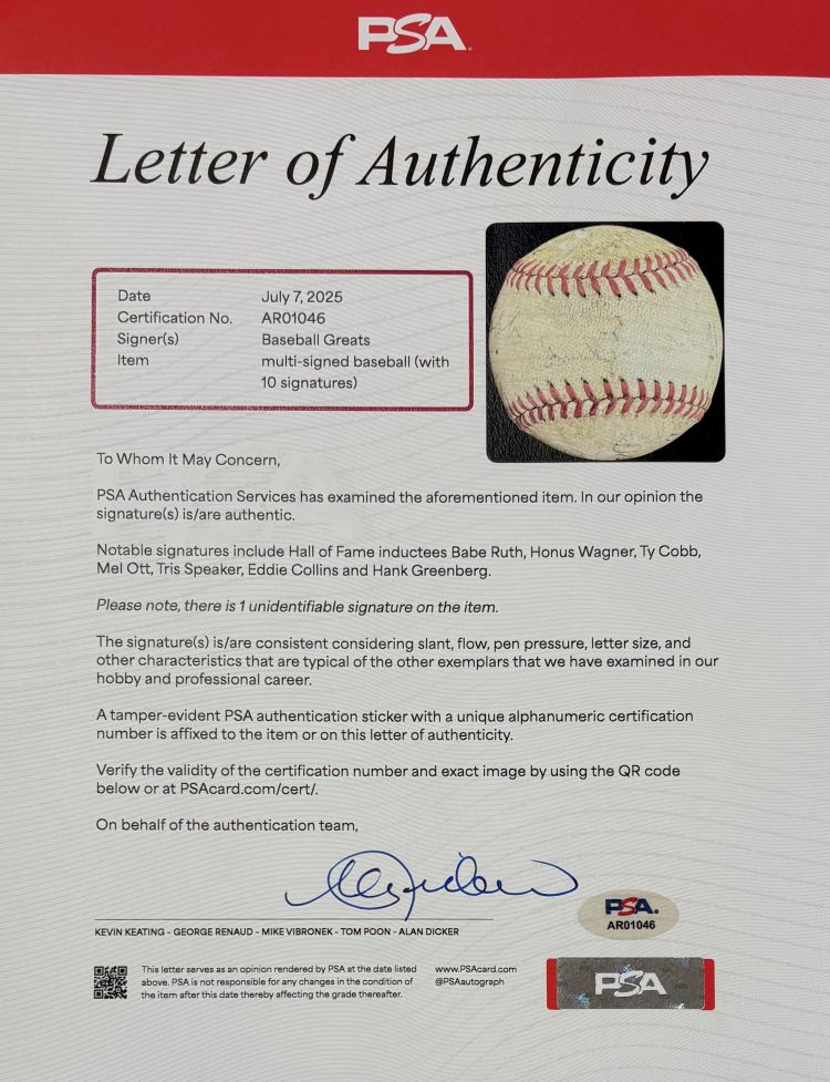 Babe Ruth Cobb Wagner & More Signed Official National League Baseball PSA+BAS