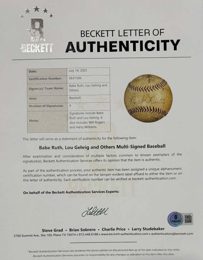 Babe Ruth Lou Gehrig Rogers Yankees Signed Pacific League Baseball PSA+BAS LOA