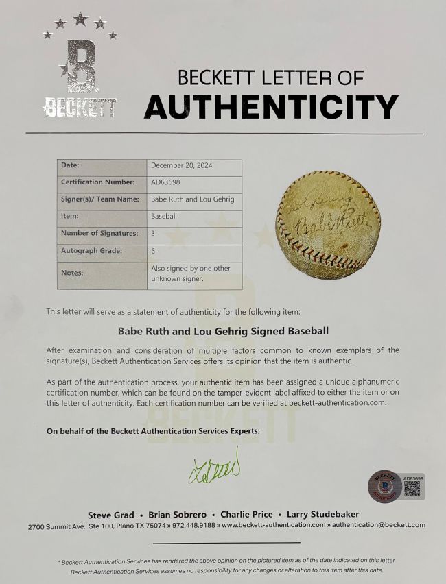 Babe Ruth Lou Gehrig New York Yankees Signed Spalding Baseball PSA+BAS LOA