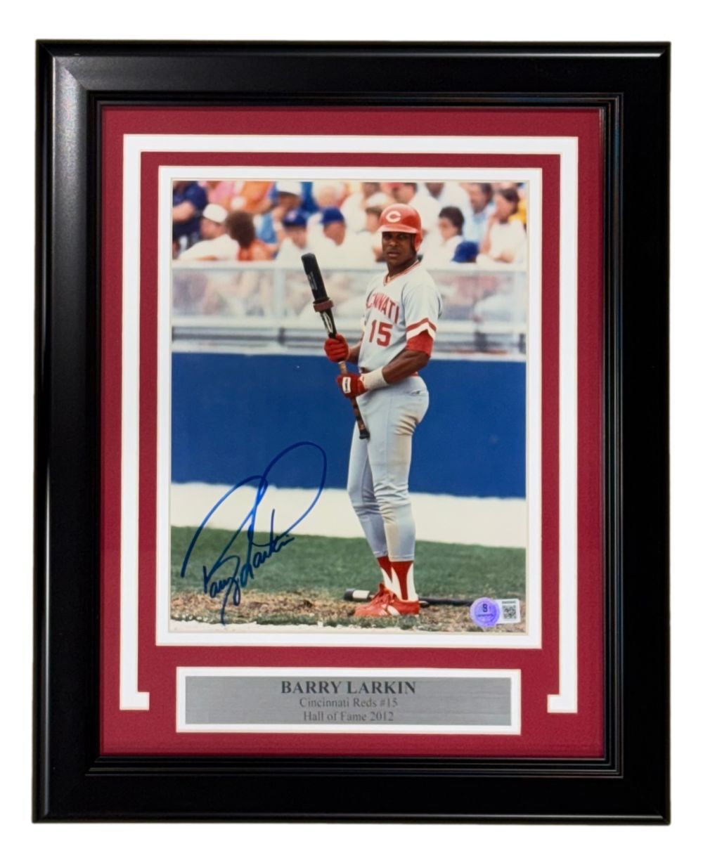 Barry Larkin Signed Framed 8x10 Cincinnati Reds Photo BAS