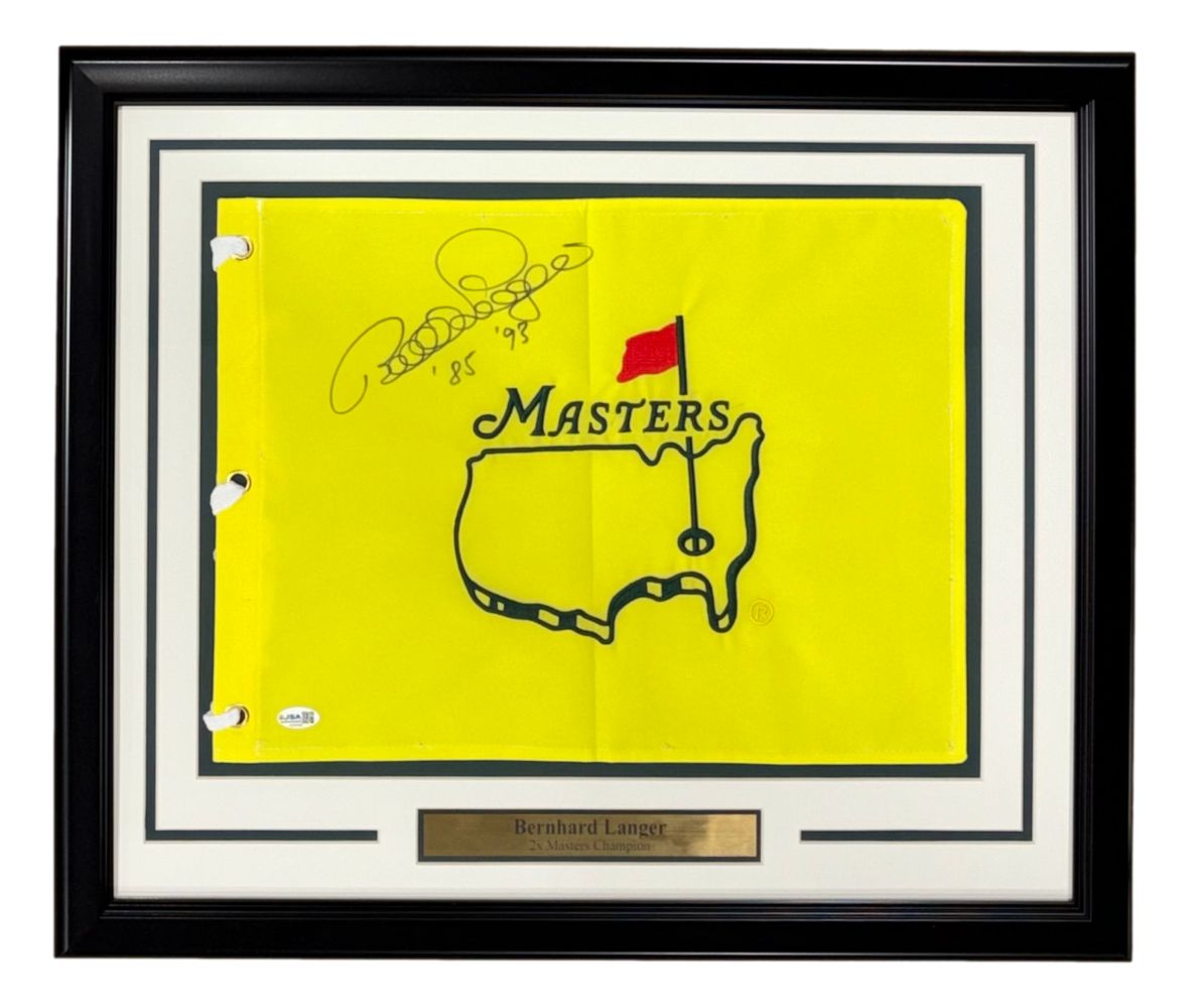Bernhard Langer Signed Framed Undated Masters Flag w/ Years Won Insc JSA QR