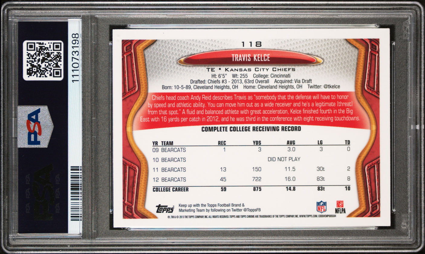 Travis Kelce Signed 2013 Topps Chrome #118 Rookie Card Grade 9 Auto 10! PSA Slab