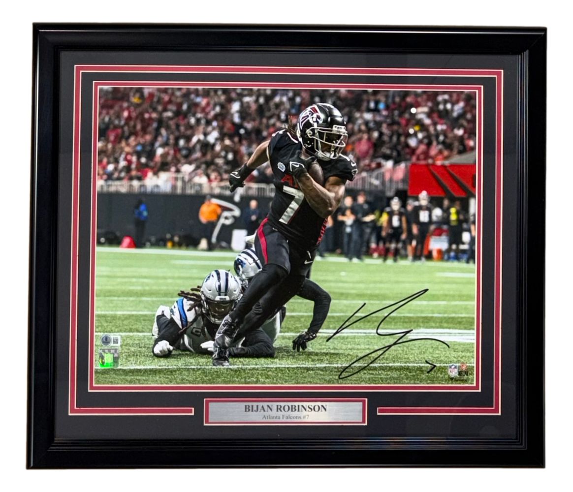 AS-IS Bijan Robinson Signed Framed 16x20 Atlanta Falcons Photo BAS