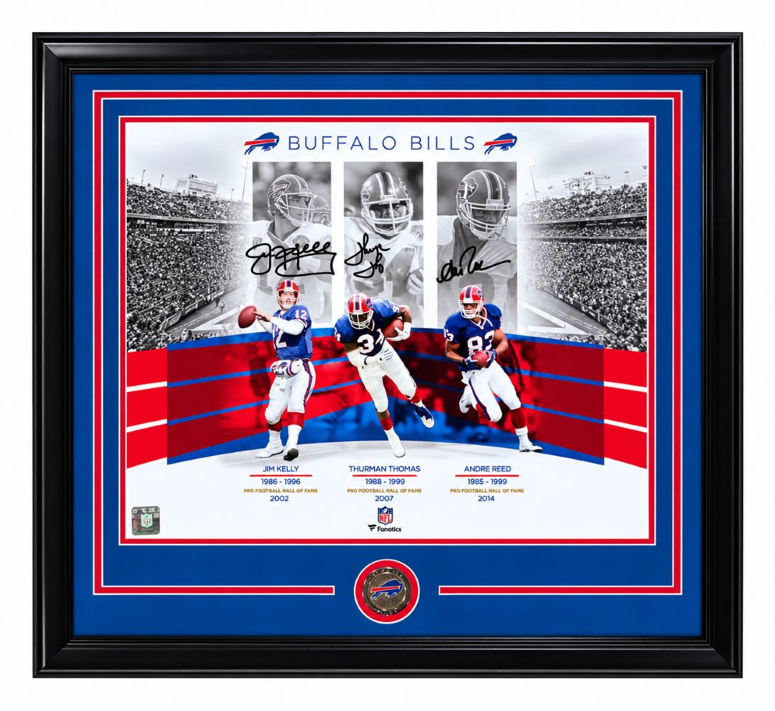 Jim Kelly Thomas Reed Signed Framed 16x20 Buffalo Bills Dynasty Photo SI COA