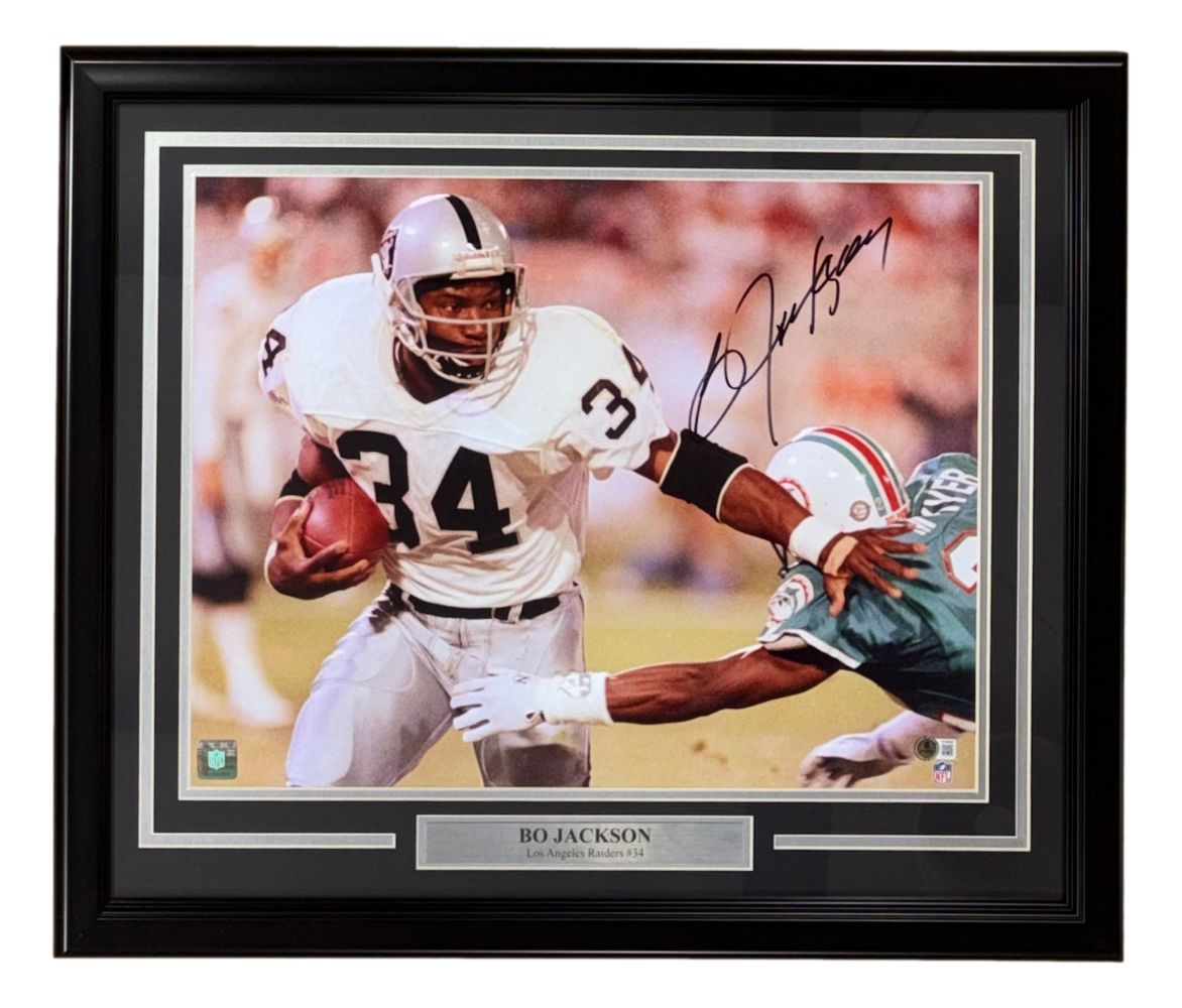 Bo Jackson Signed Framed 16x20 Oakland Raiders vs Dolphins Photo BAS