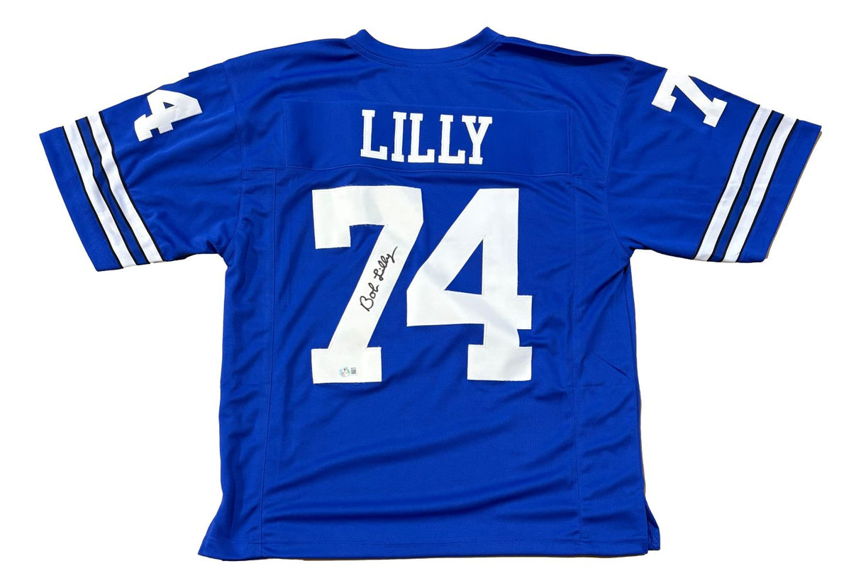 Bob Lilly Dallas Signed Blue Football Jersey BAS