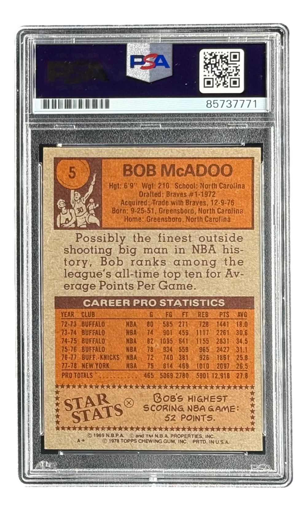 Bob McAdoo Signed 1978/79 Topps #5 Knicks Trading Card HOF 2000 PSA/DNA