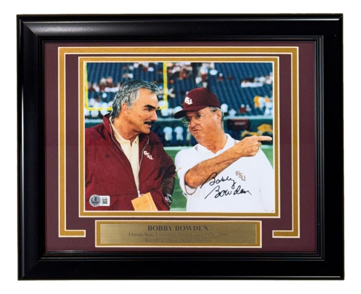 Coach Bobby Bowden Signed Framed 8x10 Florida State Photo w/ Burt Reynolds BAS