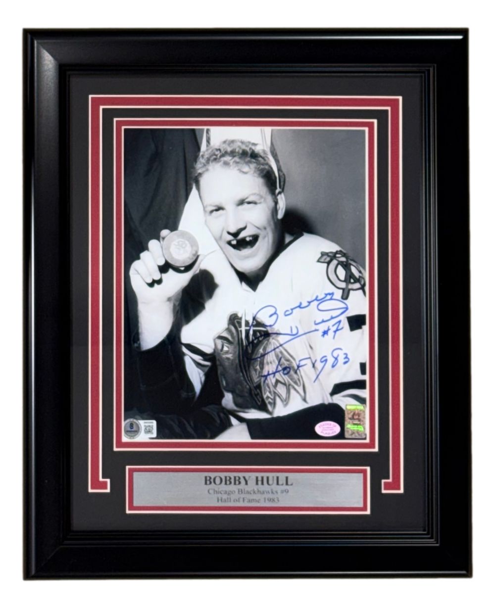 Bobby Hull Signed Framed 8x10 Chicago Blackhawks Photo HOF 1983 BAS