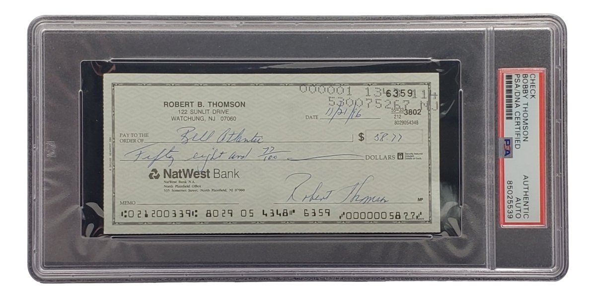 Bobby Thomson New York Giants Signed Bank Check PSA/DNA 85025539 - Sports Integrity