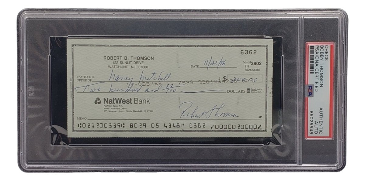 Bobby Thomson New York Giants Signed Bank Check PSA/DNA 85025548 - Sports Integrity