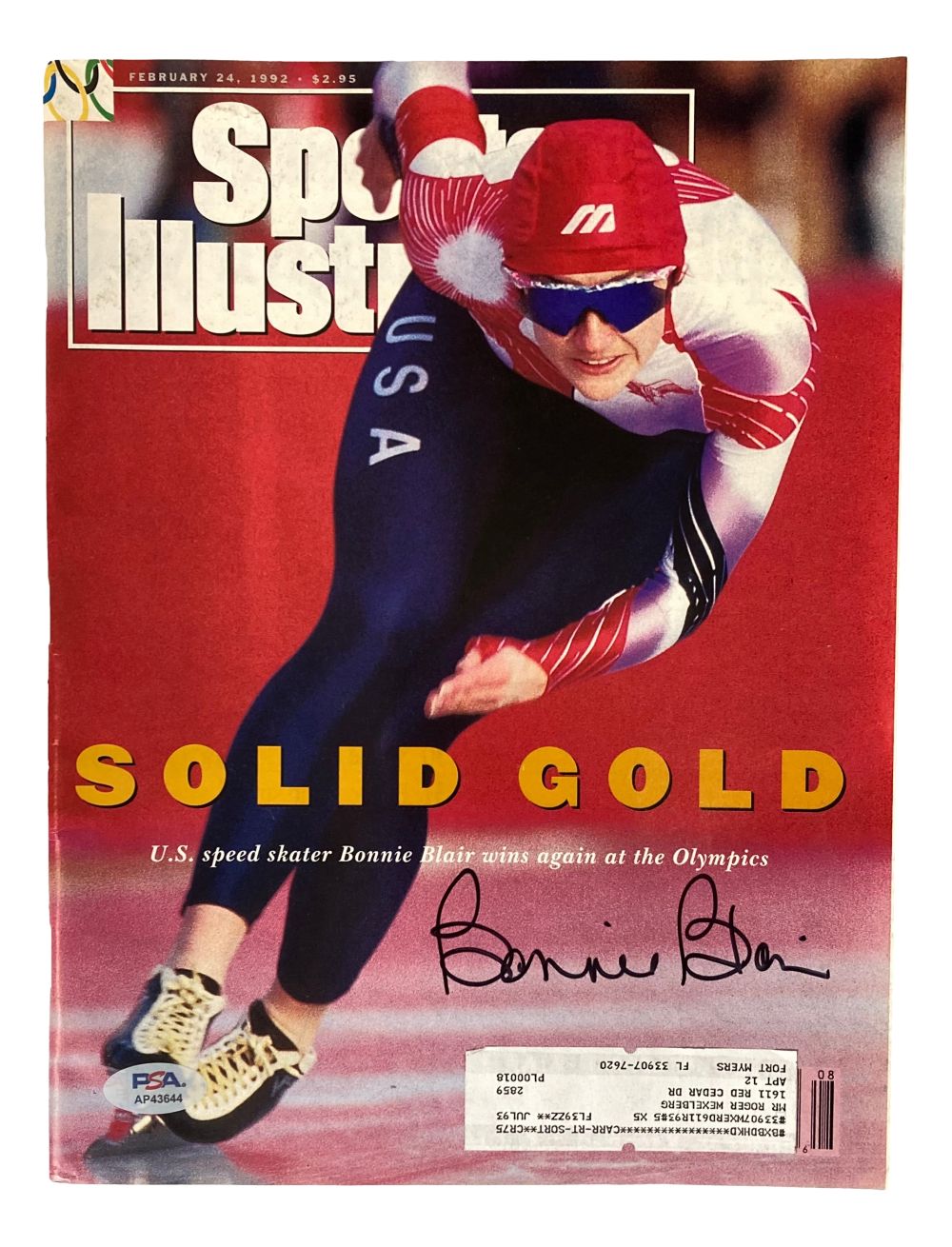 Bonnie Blair Signed Sports Illustrated Magazine Feb 24, 1992 by Sports Integrity, featuring Blair in a red and white suit on the cover with the headline "SOLID GOLD" celebrating her Olympic win. PSA/DNA authenticated.