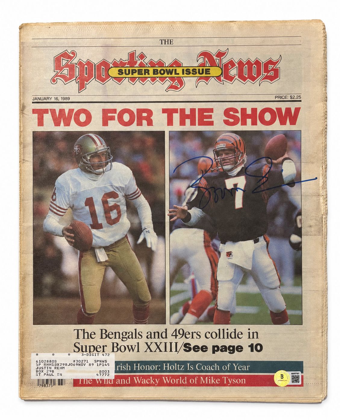 Boomer Esiason Cincinnati Bengals Signed 1989 Sporting News Newspaper BAS