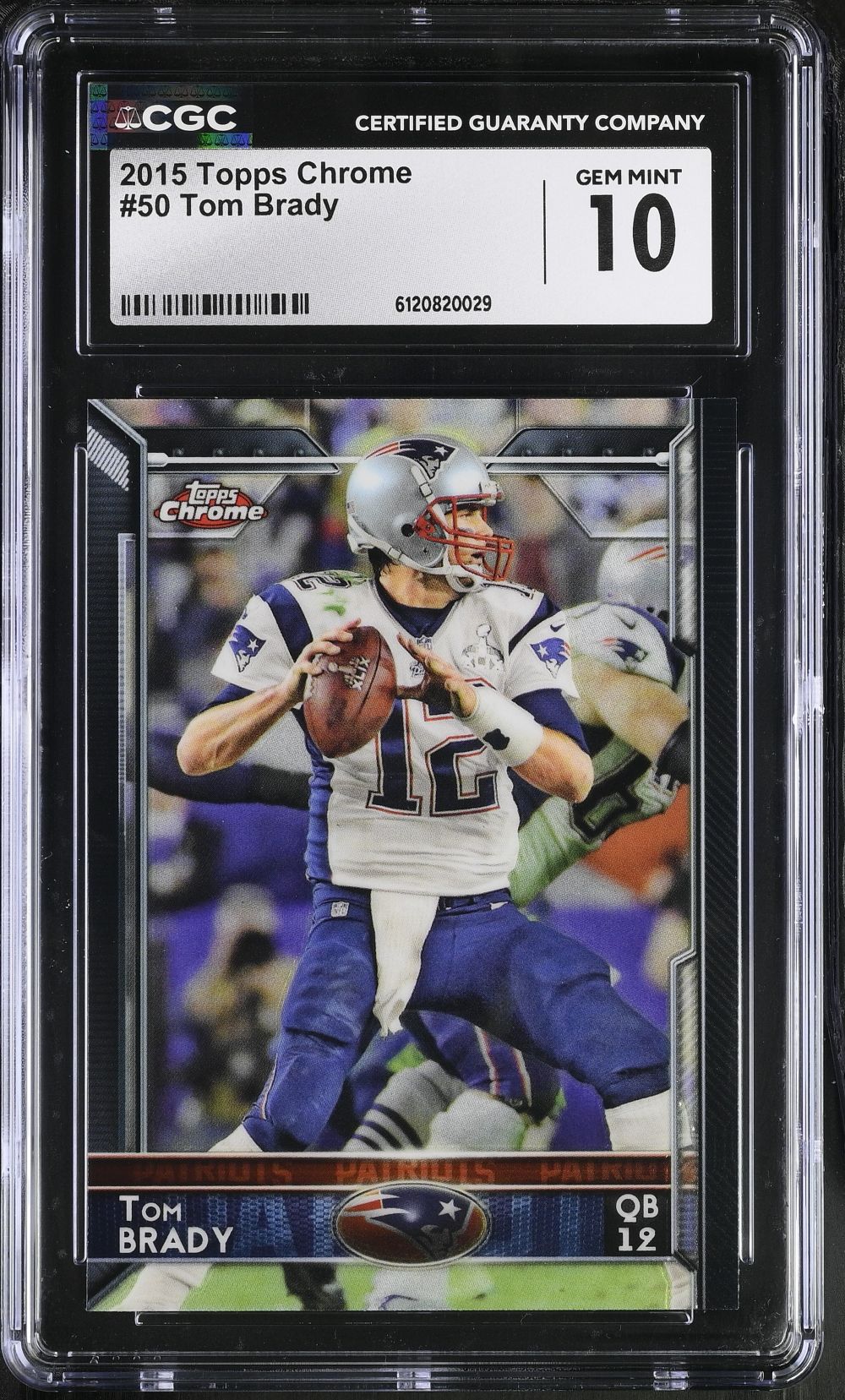 Tom Brady 2015 Topps Chrome #50 Patriots Trading Card CGC Gem Mint 10
