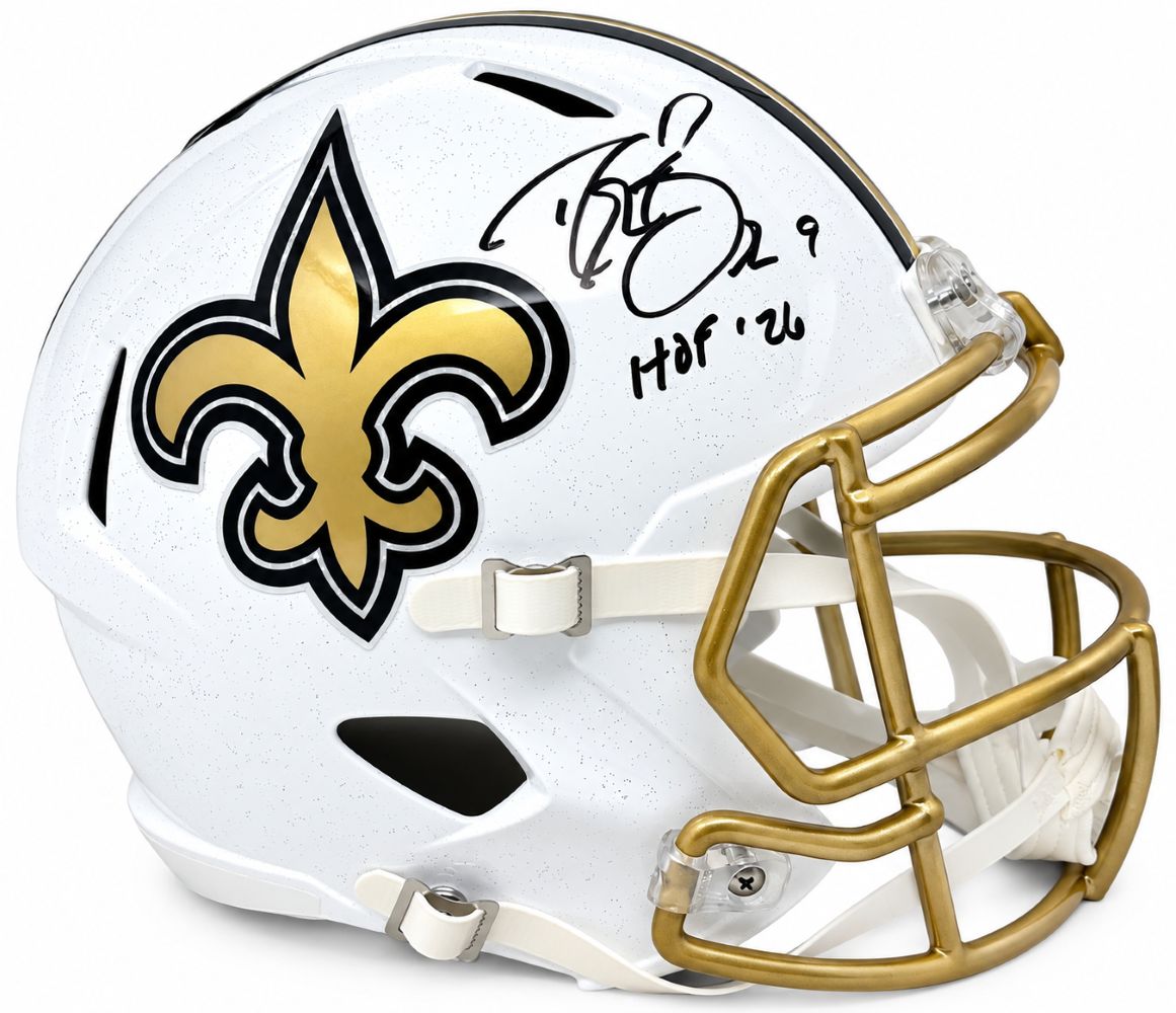Drew Brees Signed Saints Full Size Alt White Replica Speed Helmet HOF 26 BAS
