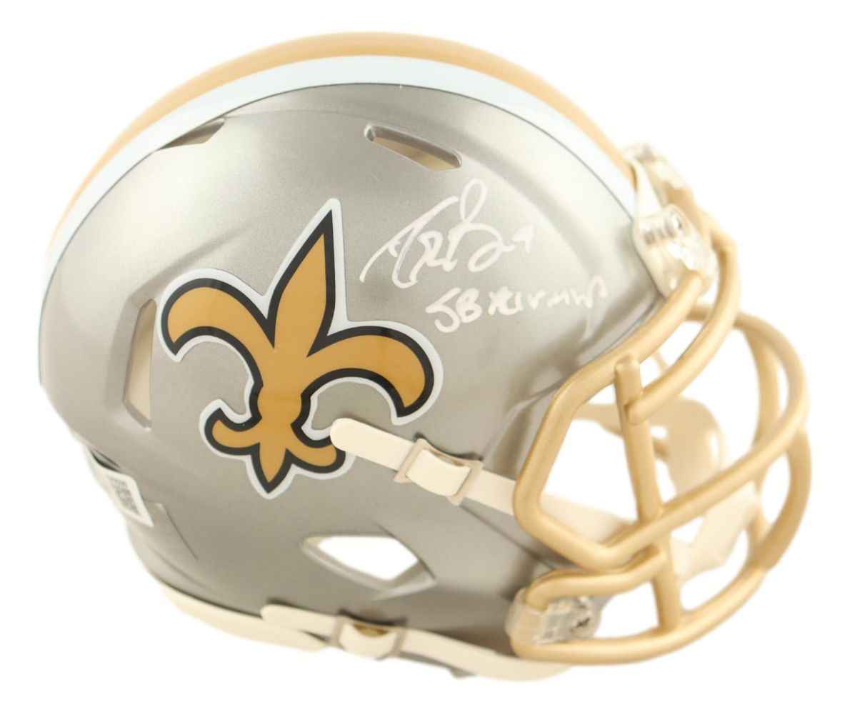 Drew Brees Signed New Orleans Saints Flash Mini Speed Helmet SB XLIV MVP BAS
