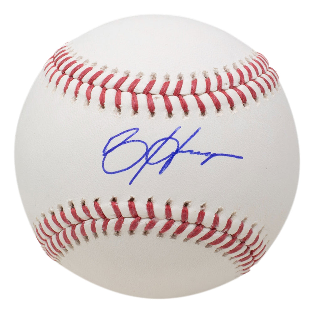 A white official MLB baseball by Sports Integrity, featuring Bryce Harper’s autograph in blue ink for the Philadelphia Phillies, authenticated by Fanatics.