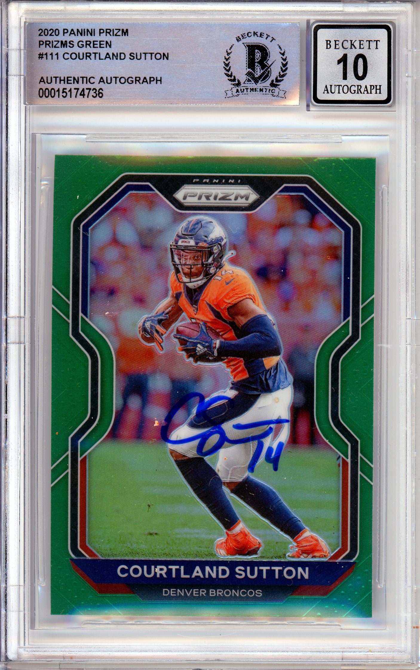 2020 Panini Prizm Green #111 Courtland Sutton Broncos BGS Autograph 10