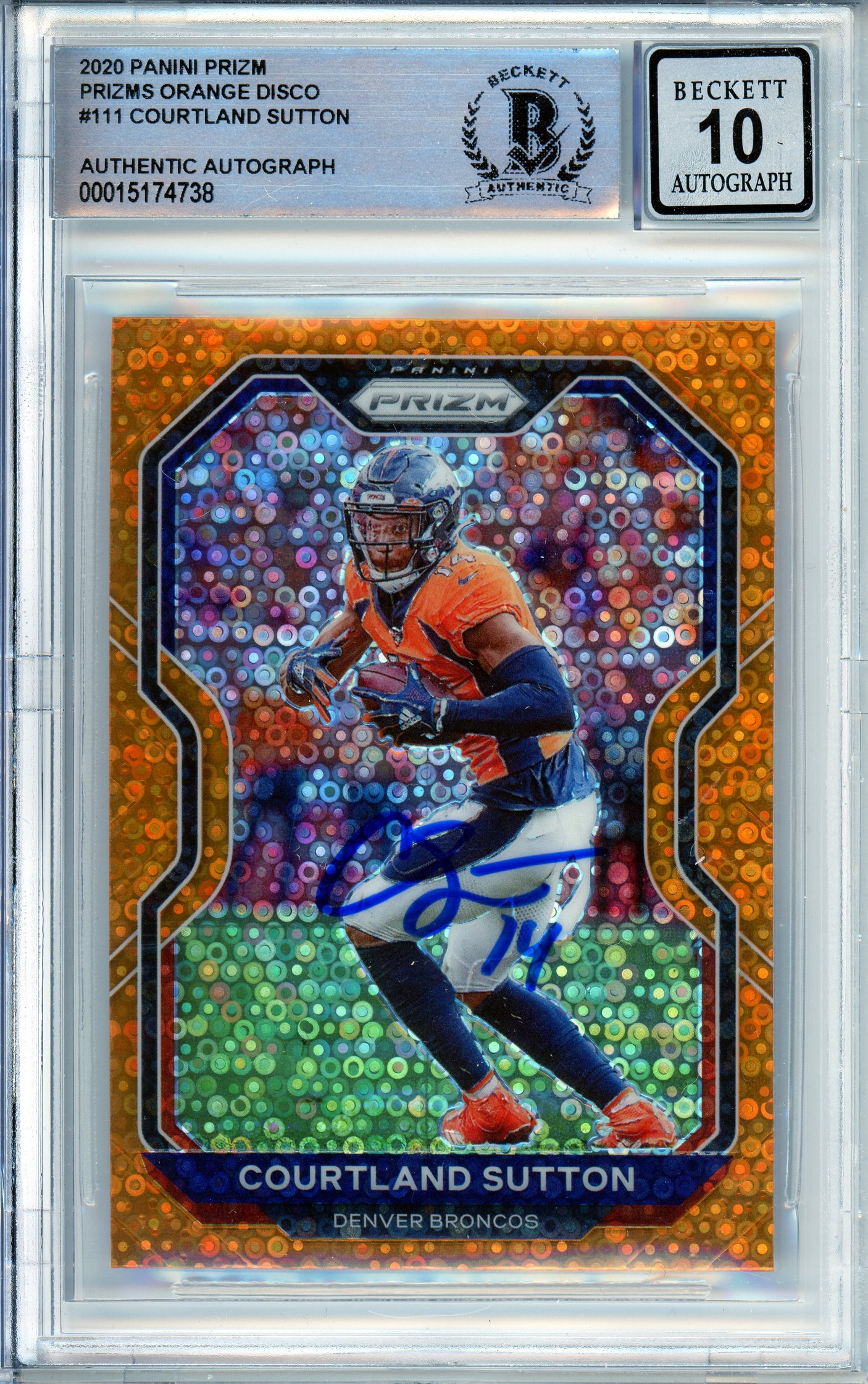 2020 Panini Prizm Orange Disco #111 Courtland Sutton Broncos BGS Autograph 10