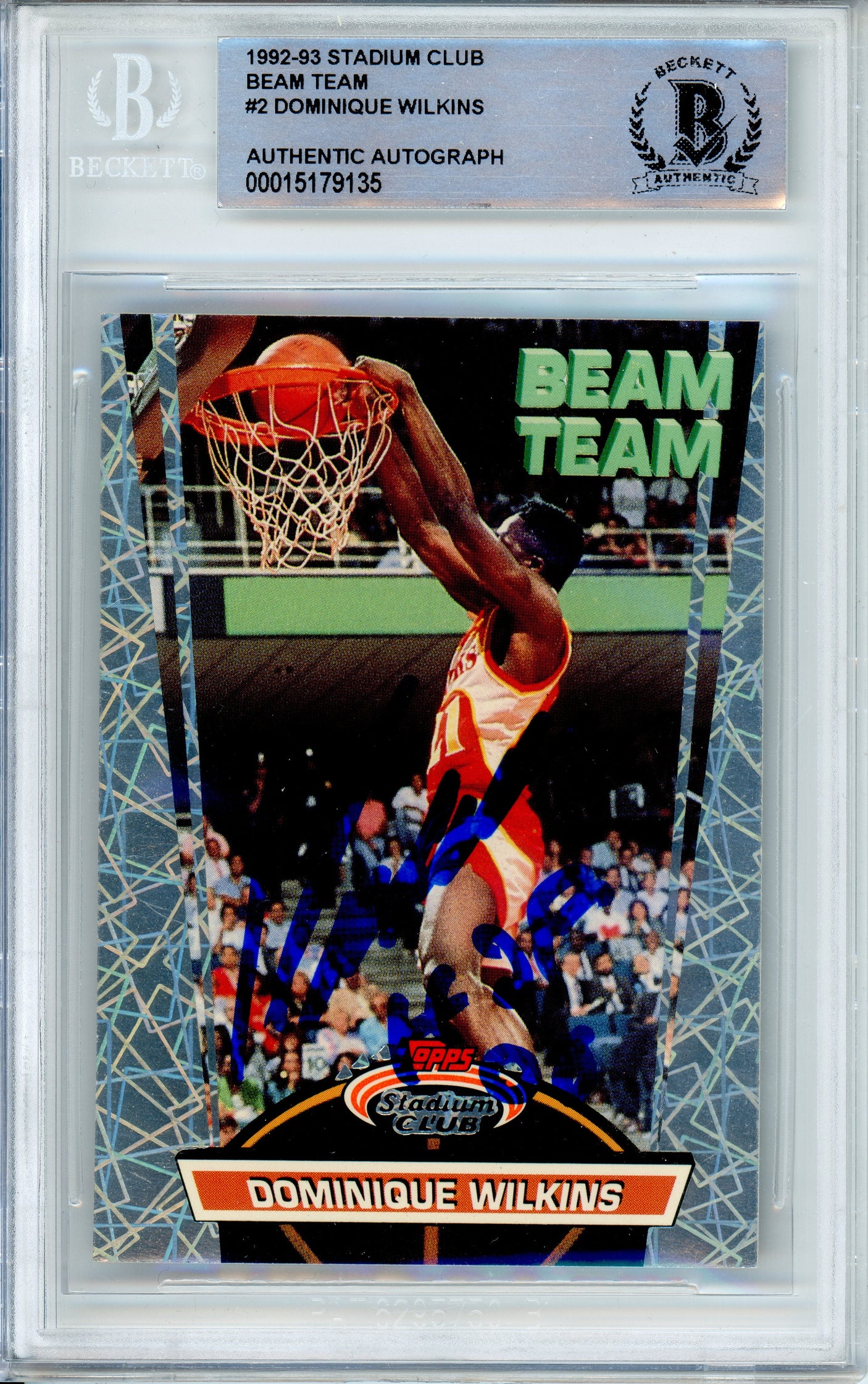 1992-93 Stadium Club Beam Team #2 Dominique Wilkins Hawks BGS Autograph 10