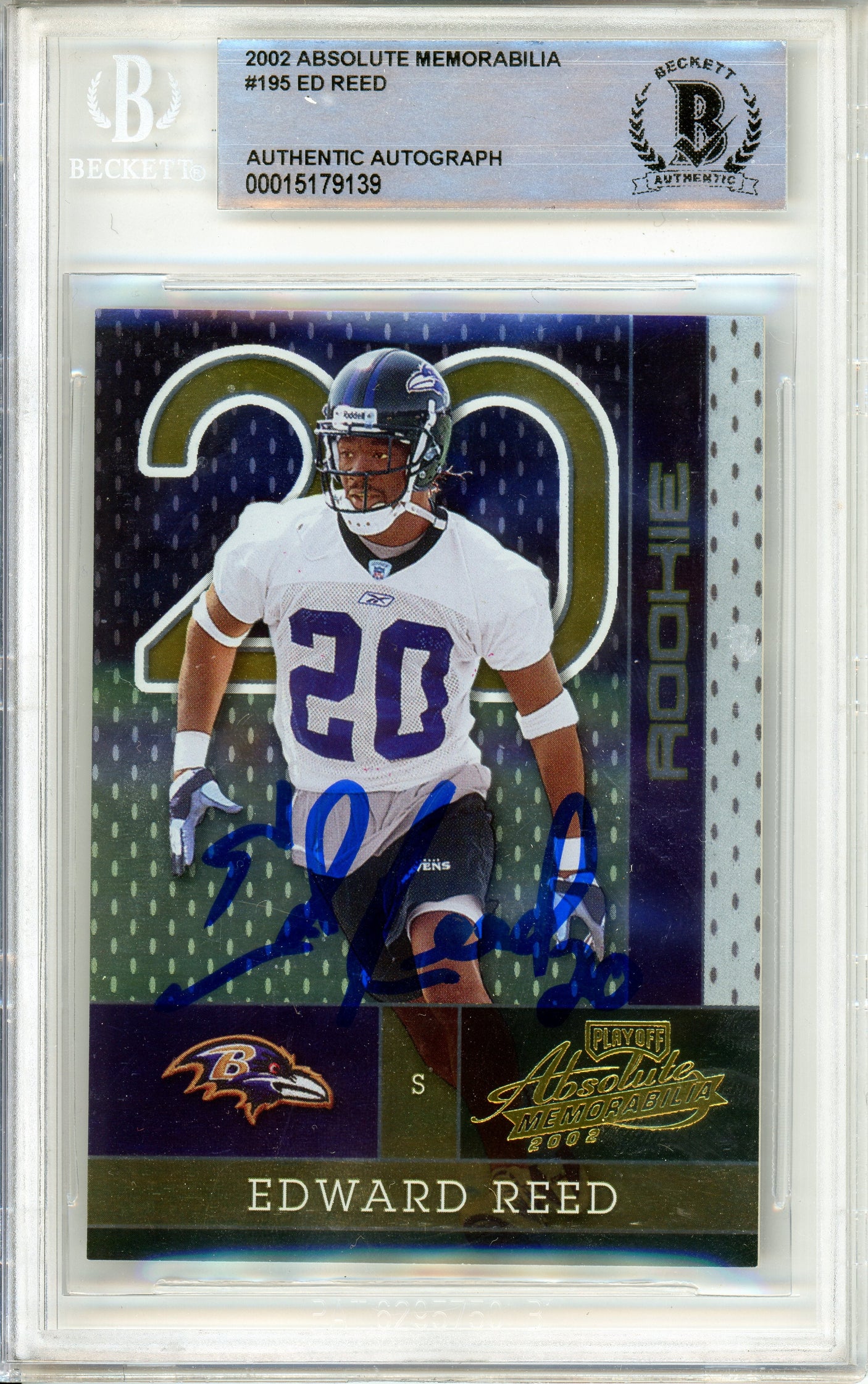 2002 Absolute Memorabilia #195 Ed Reed RC Baltimore Ravens 483/1500 BGS Autograph 10