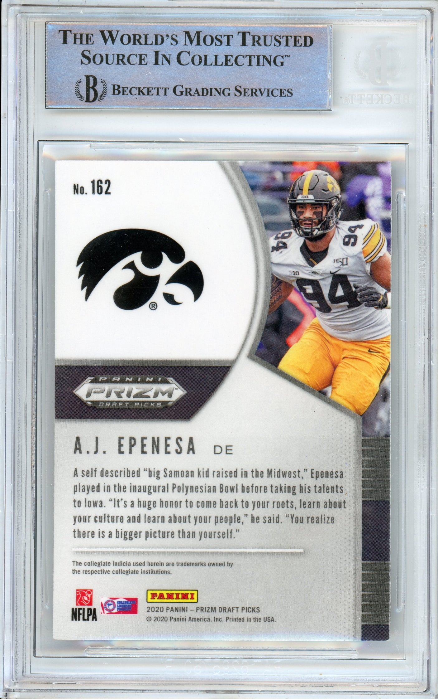 2020 Panini Prizm Draft Picks #162 AJ Epenesa RC Iowa Hawkeyes BGS Autograph 10
