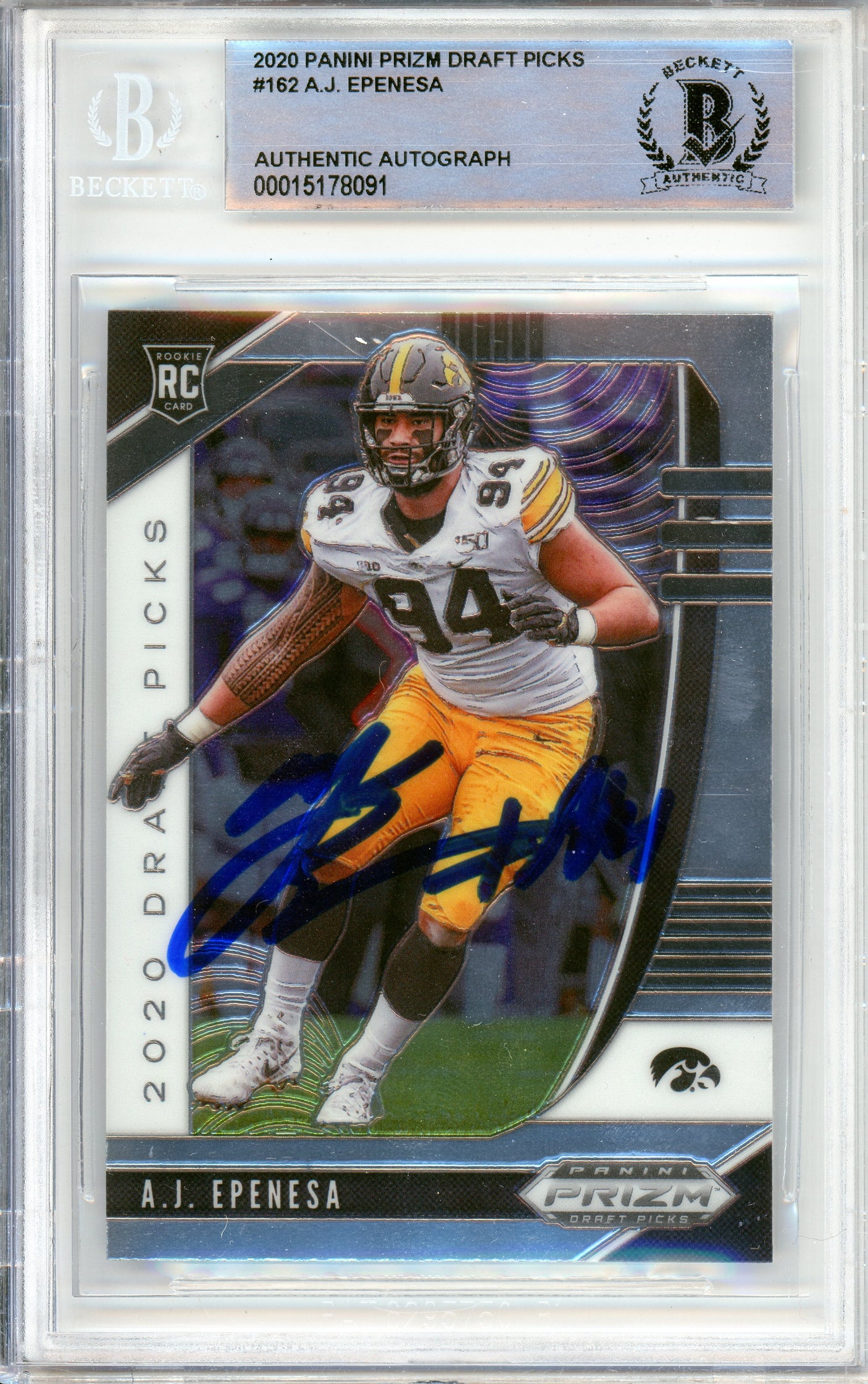2020 Panini Prizm Draft Picks #162 AJ Epenesa RC Iowa Hawkeyes BGS Autograph 10