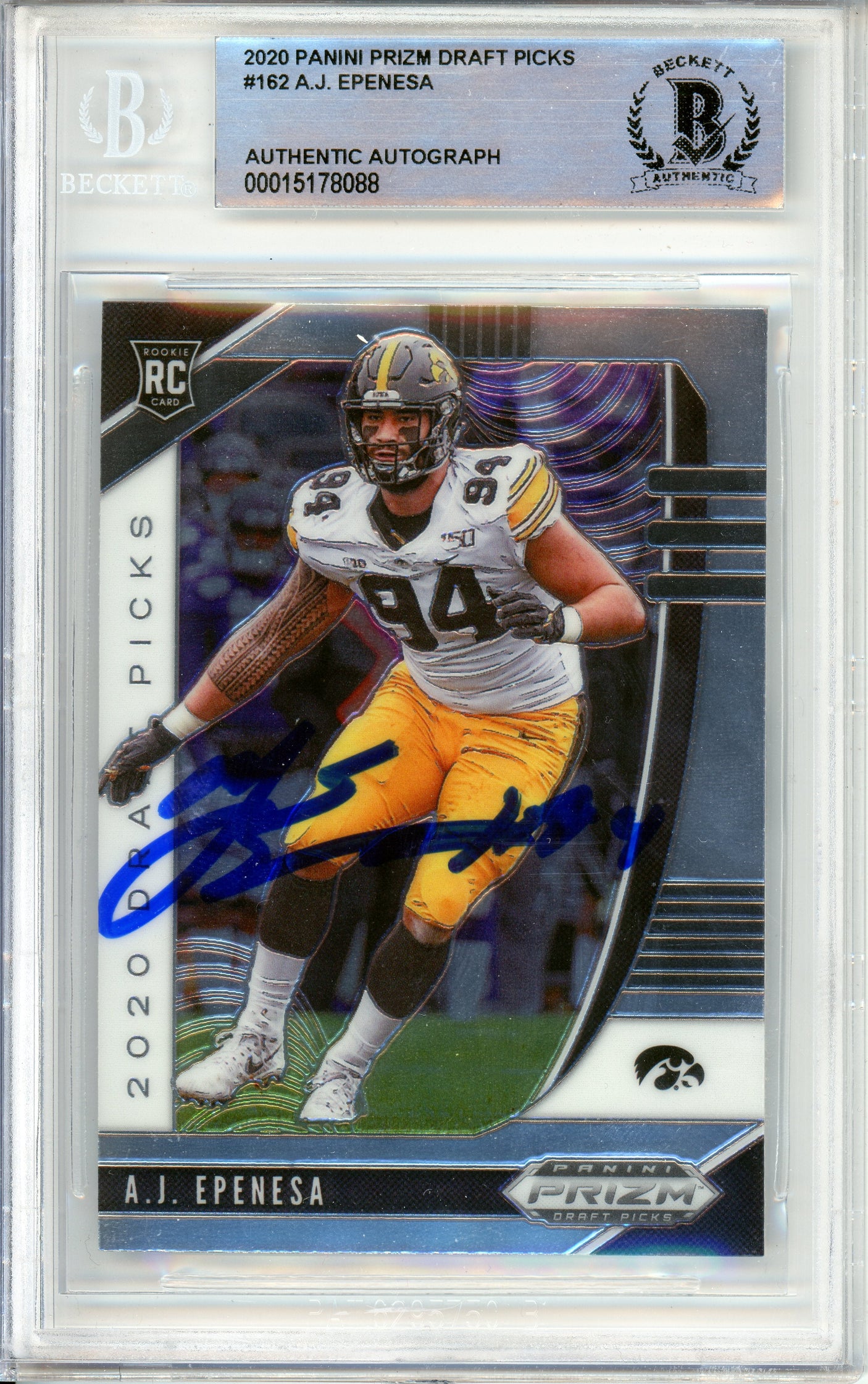2020 Panini Prizm Draft Picks #162 AJ Epenesa RC Iowa Hawkeyes BGS Autograph 10