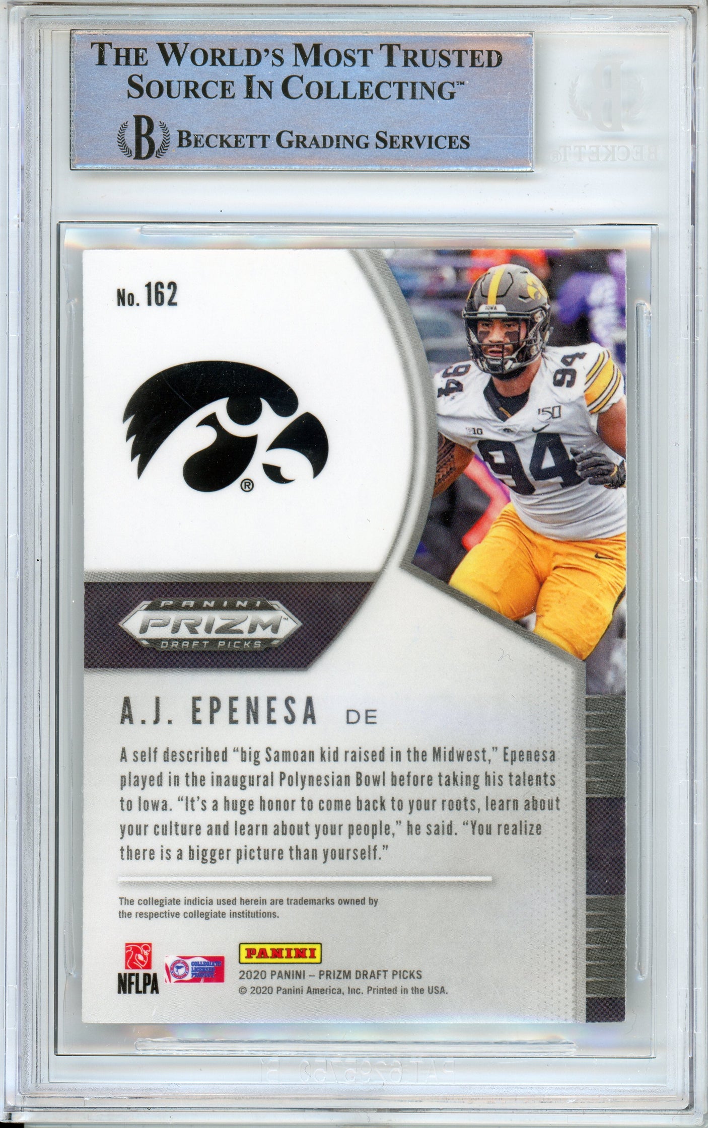 2020 Panini Prizm Draft Picks #162 AJ Epenesa RC Iowa Hawkeyes BGS Autograph 10