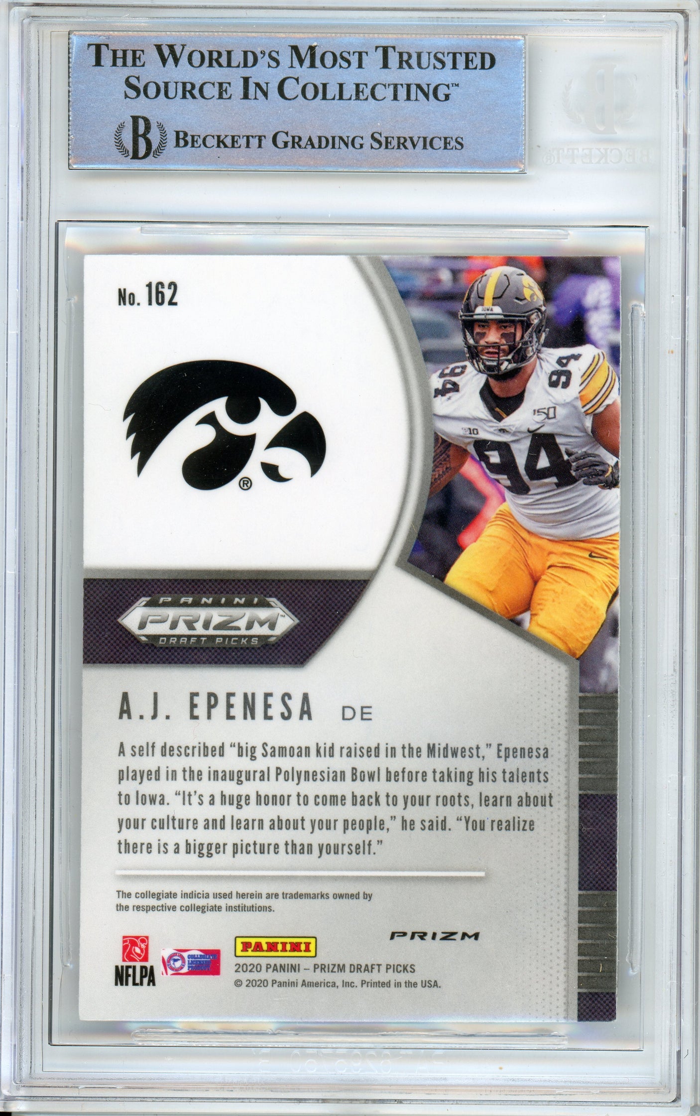 2020 Panini Prizm Draft Picks Silver #162 AJ Epenesa RC Iowa Hawkeyes BGS Autograph 10