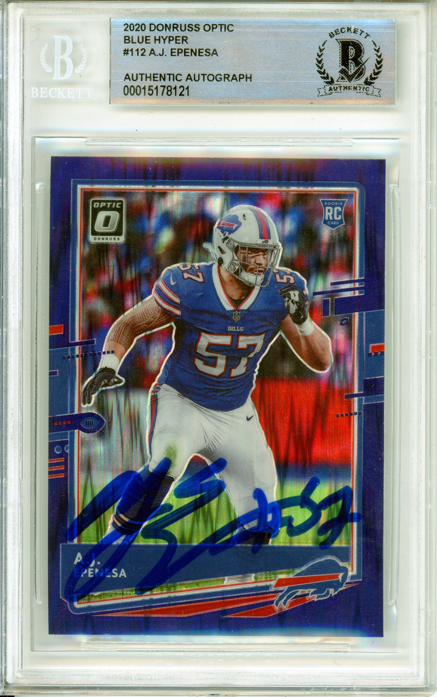 2020 Donruss Optic Blue Hyper #112 AJ Epenesa RC Buffalo Bills BGS Autograph 10