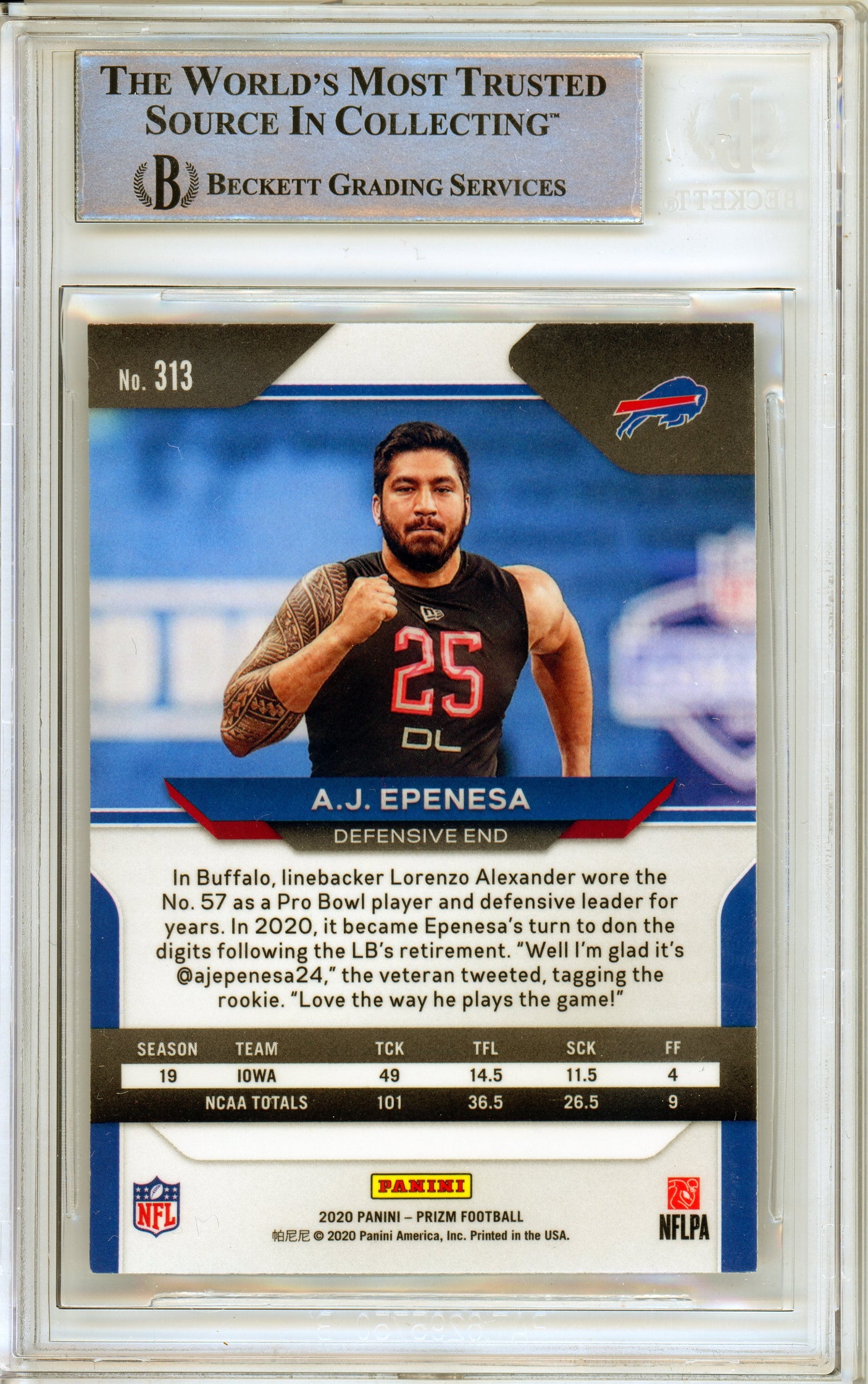 2020 Panini Prizm #313 AJ Epenesa RC Buffalo Bills BGS Autograph 10