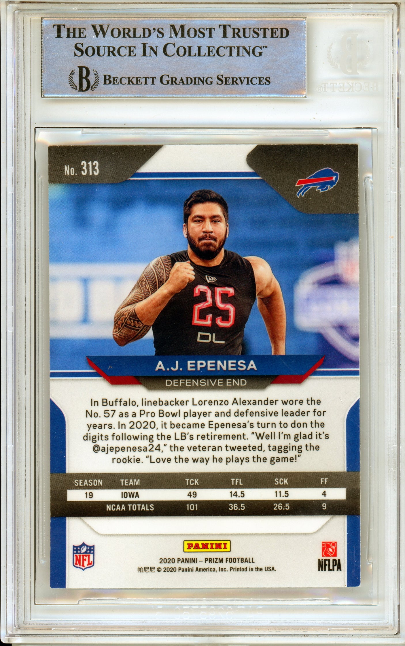 2020 Panini Prizm #313 AJ Epenesa RC Buffalo Bills BGS Autograph 10