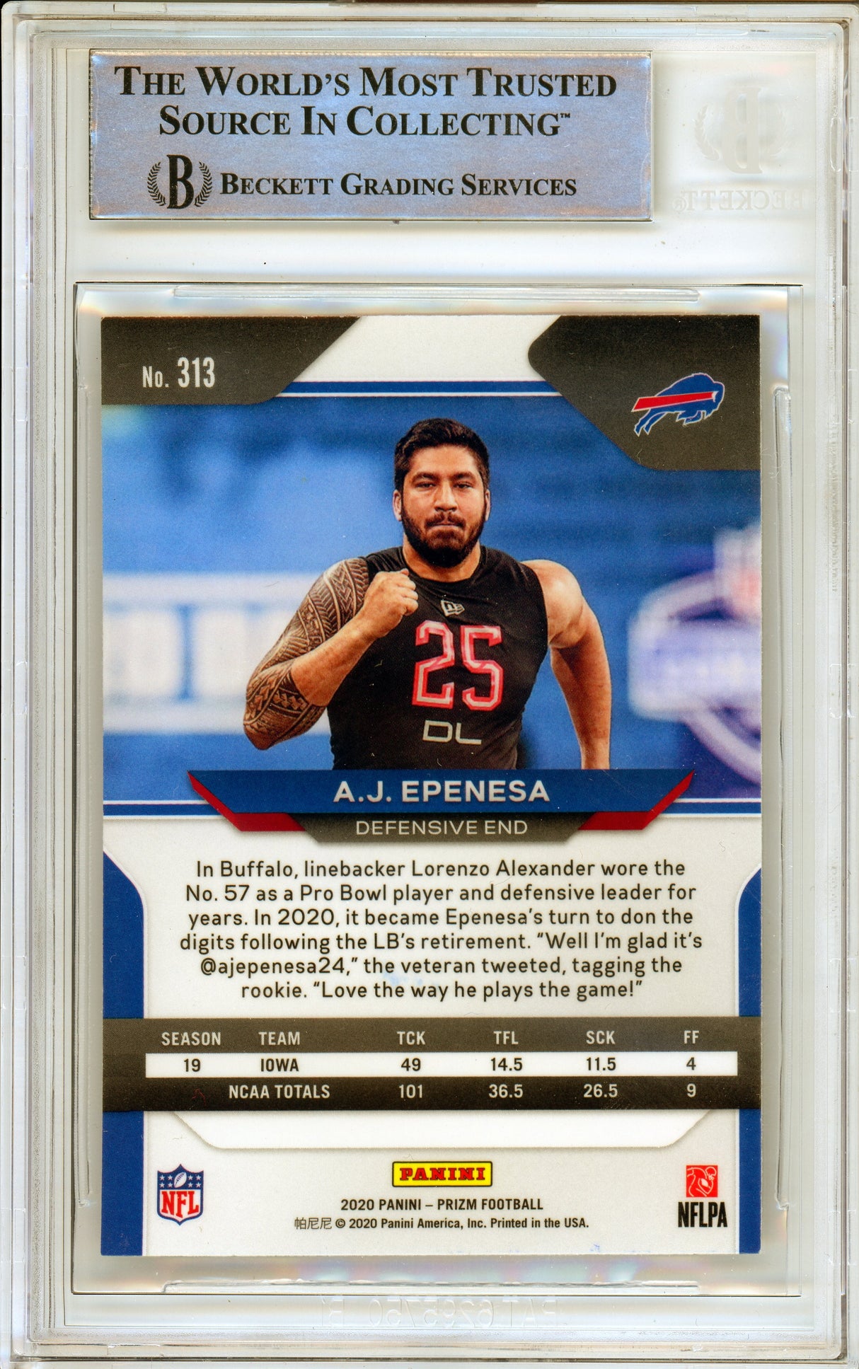 2020 Panini Prizm #313 AJ Epenesa RC Buffalo Bills BGS Autograph 10