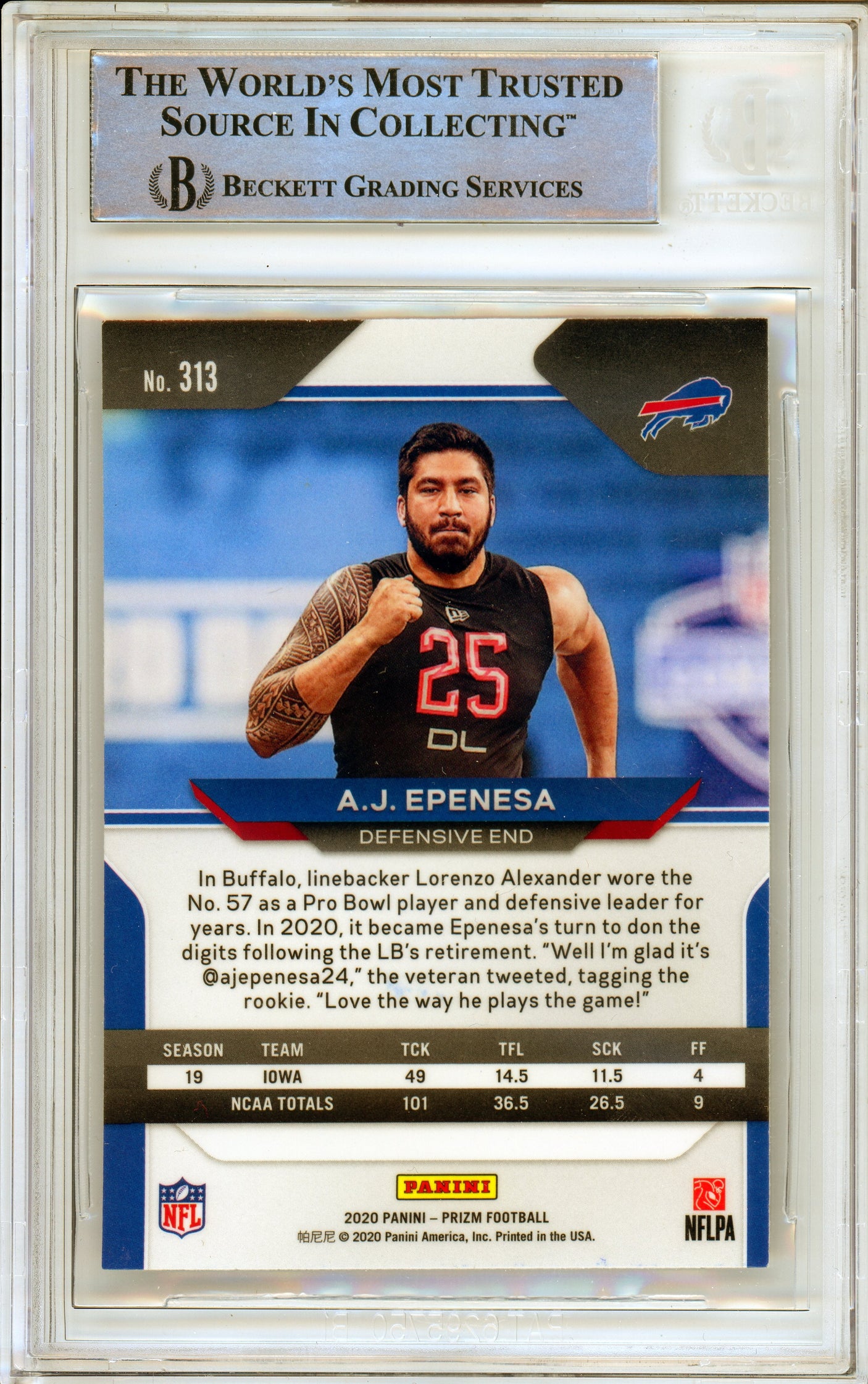 2020 Panini Prizm #313 AJ Epenesa RC Buffalo Bills BGS Autograph 10