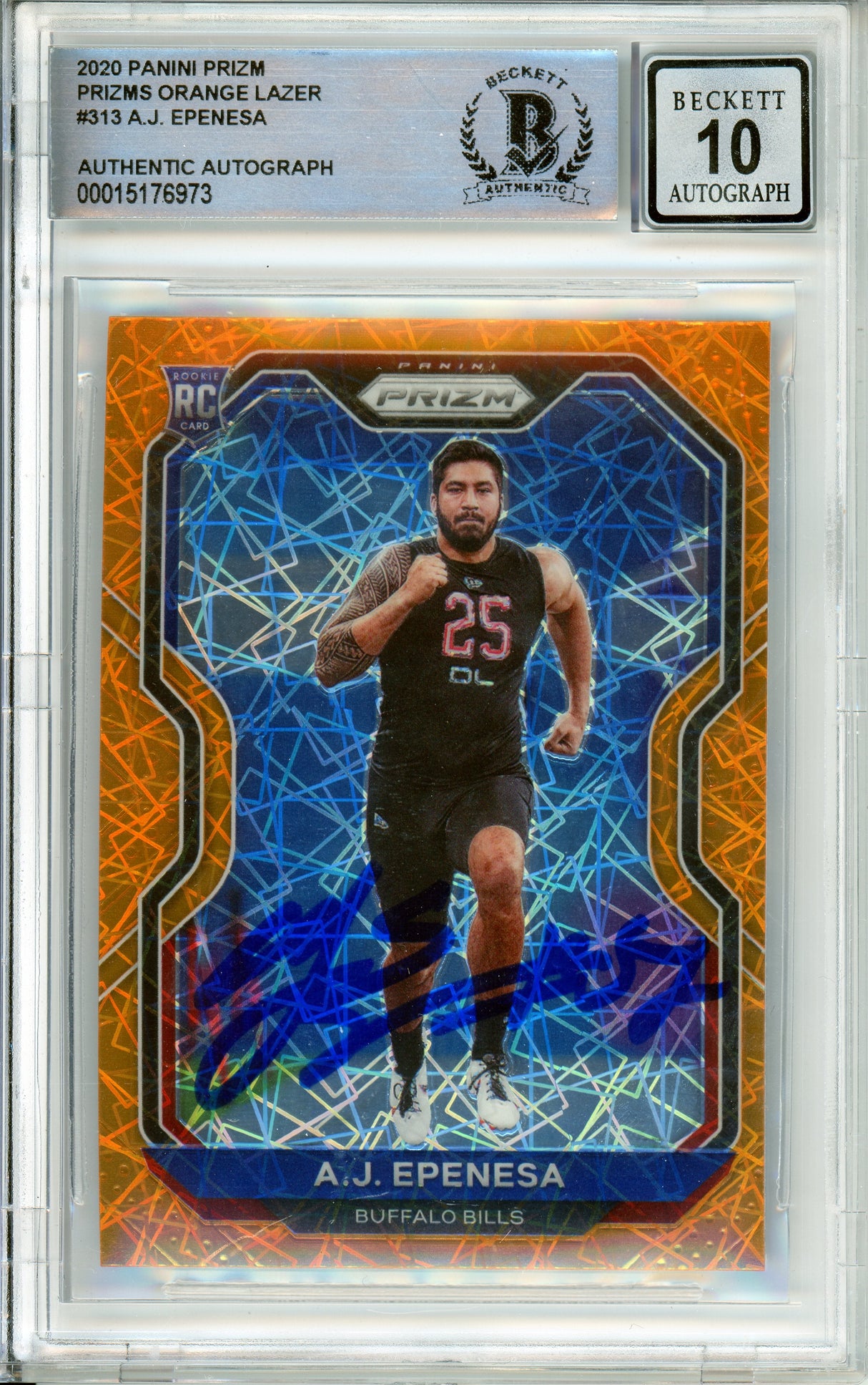 2020 Panini Prizm Orange Lazer #313 AJ Epenesa RC Buffalo Bills BGS Autograph 10