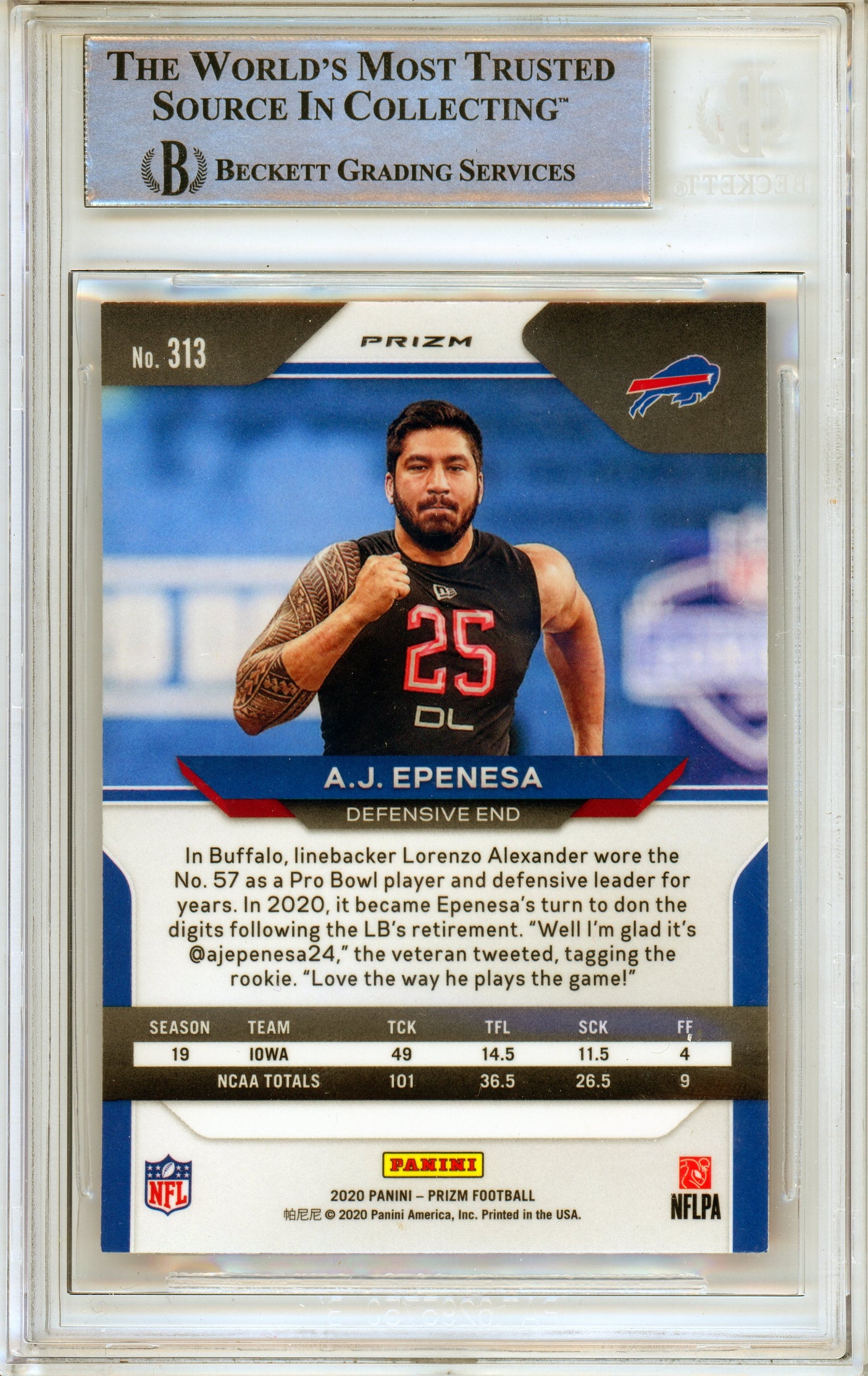 2020 Panini Prizm Red, White, & Blue #313 AJ Epenesa RC Buffalo Bills BGS Autograph 10