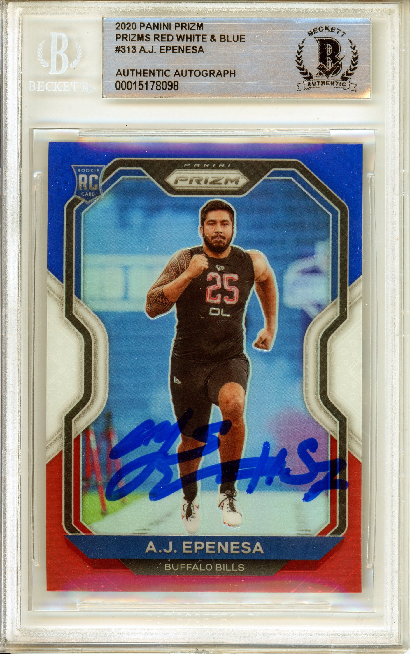 2020 Panini Prizm Red, White, & Blue #313 AJ Epenesa RC Buffalo Bills BGS Autograph 10