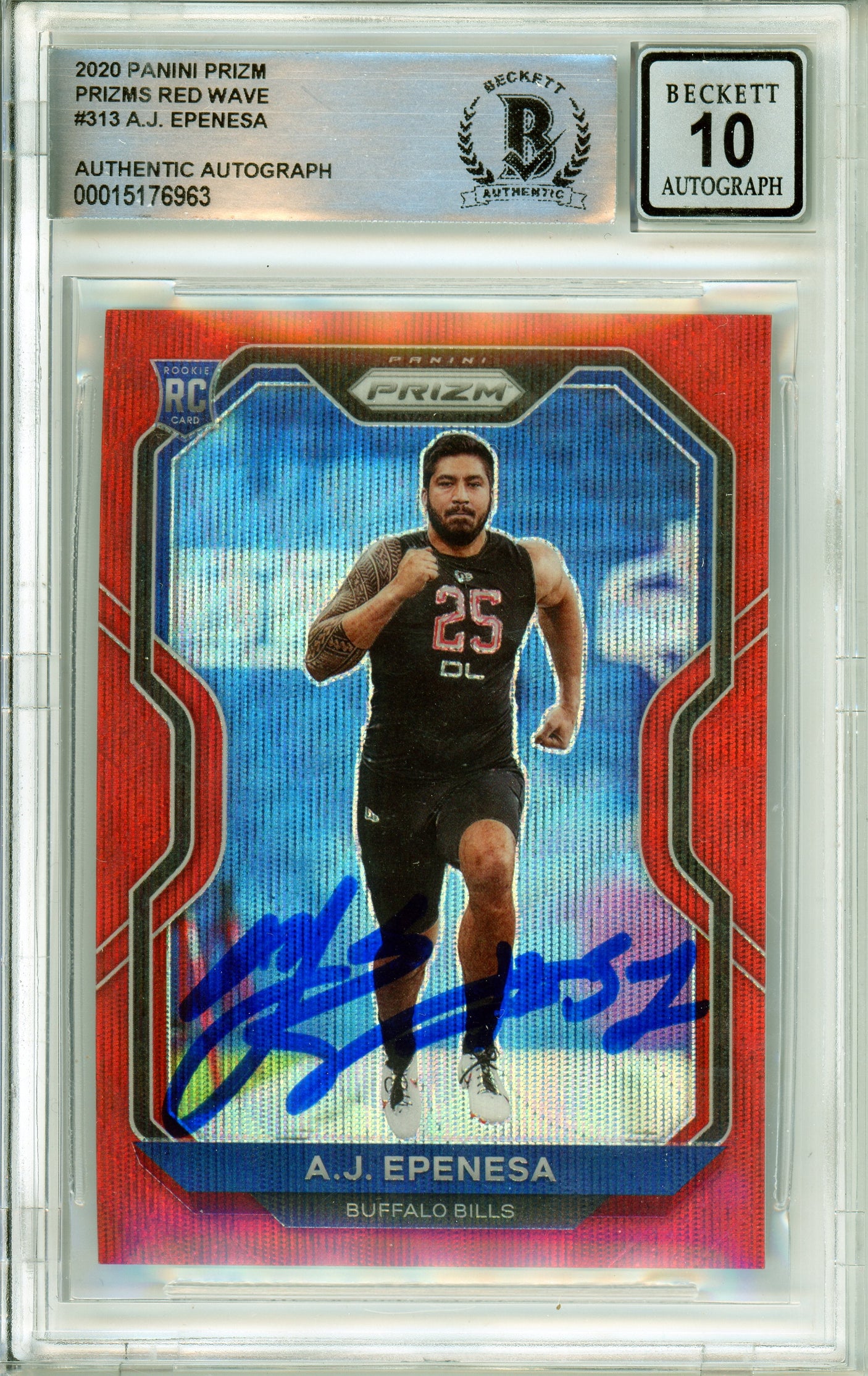 2020 Panini Prizm Red Wave #313 AJ Epenesa RC 87/149 Buffalo Bills BGS Autograph 10
