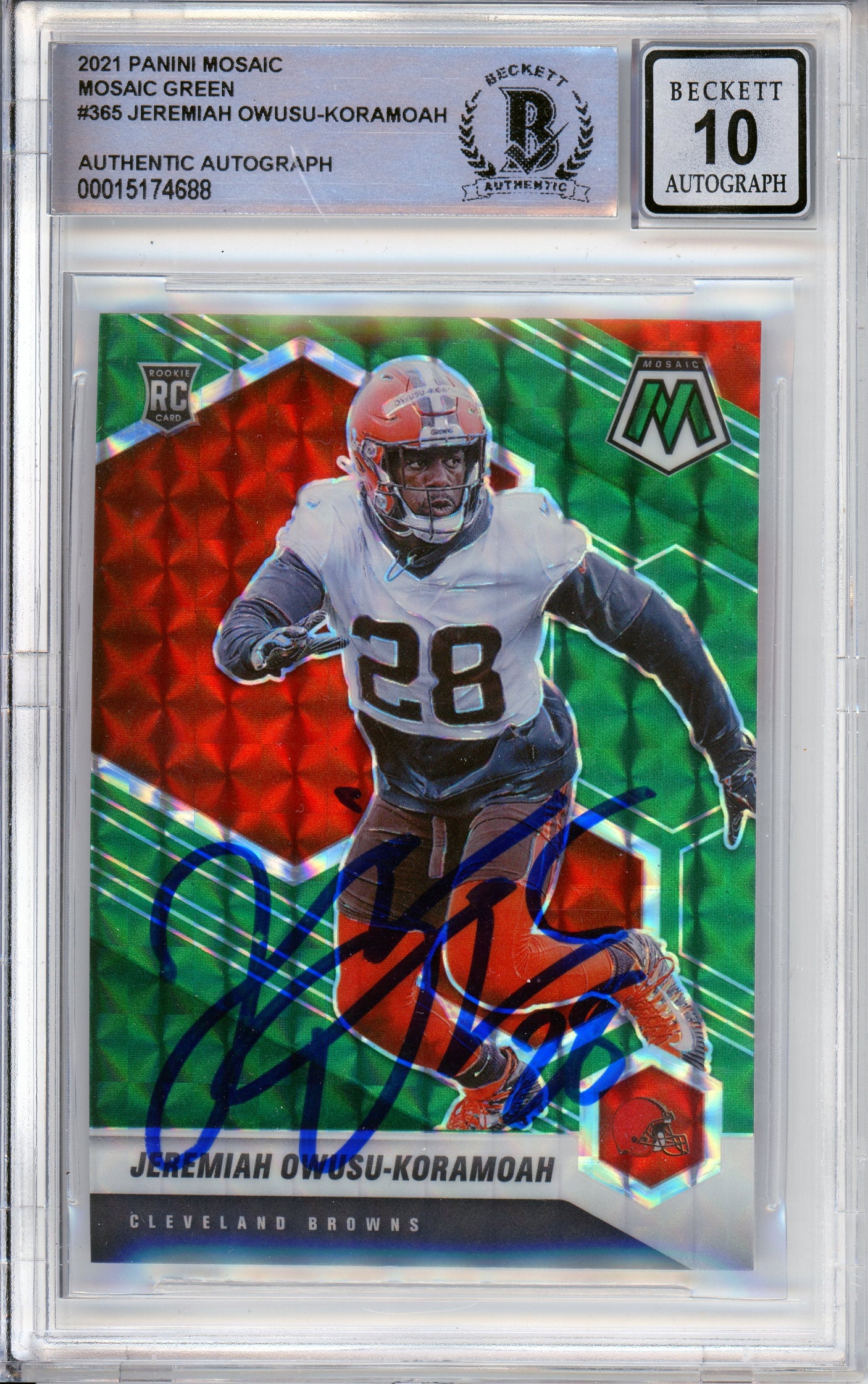 2021 Panini Mosaic Green #365 Jeremiah-Koramoah RC Cleavland Browns BGS Auto 10
