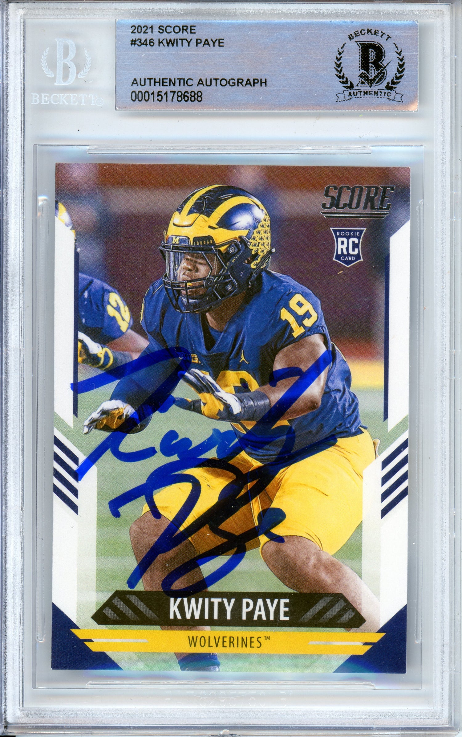 2021 Panini Score #346 Kwity Paye RC Michigan BGS Autograph 10