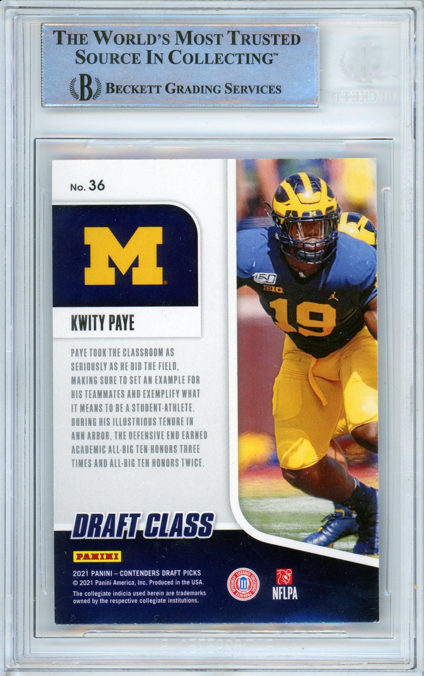 2021 Contenders Draft Picks Draft Class #36 Kwity Paye RC Michigan BGS Auto 10