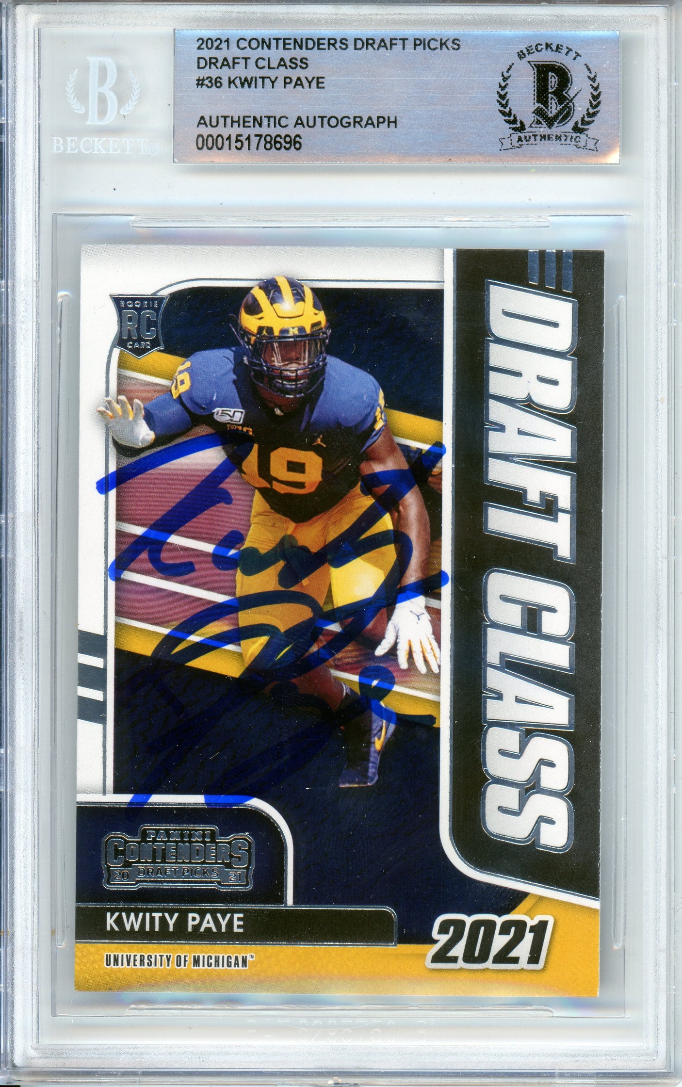 2021 Contenders Draft Picks Draft Class #36 Kwity Paye RC Michigan BGS Auto 10