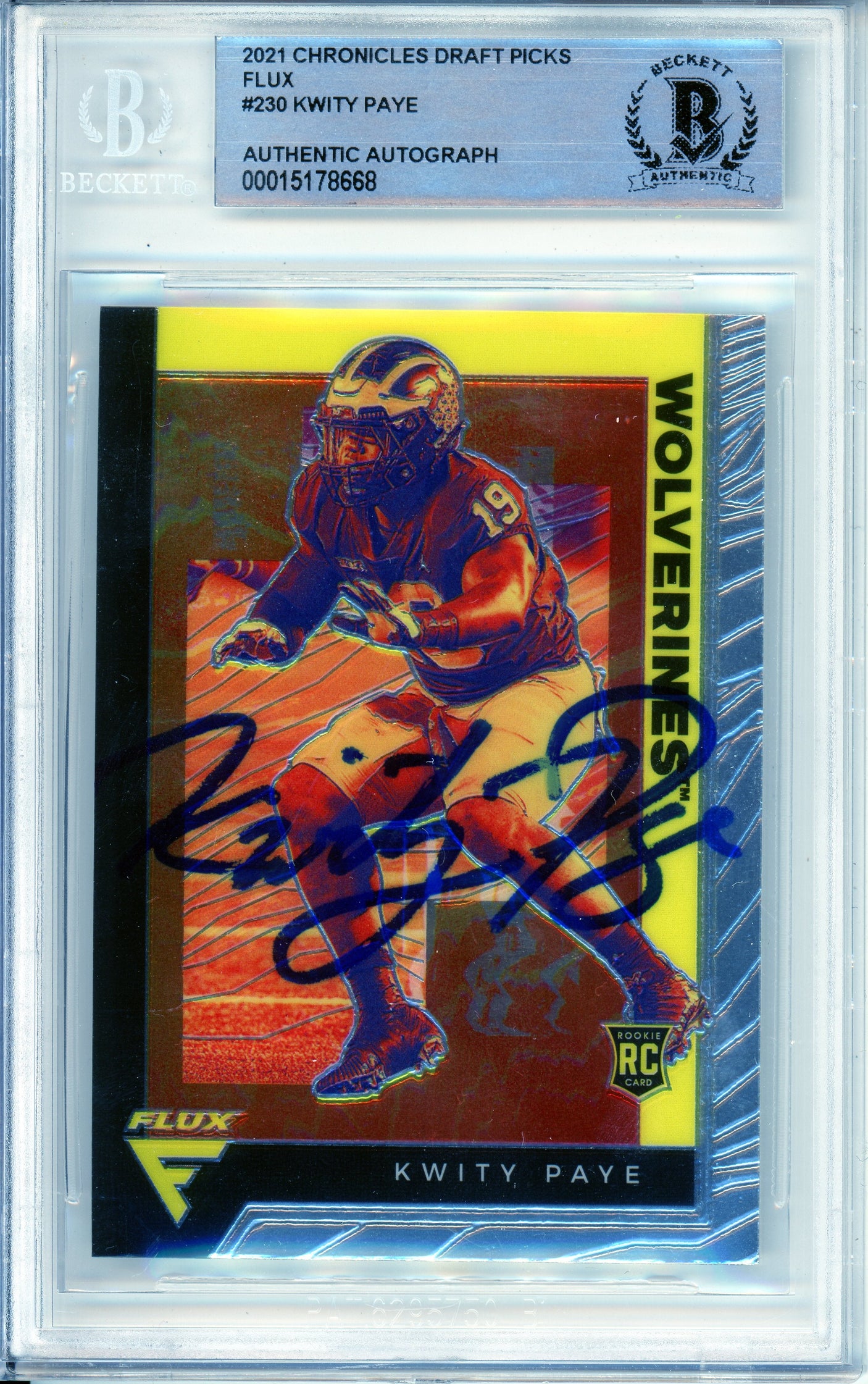 2021 Chronicles Draft Picks Flux #230 Kwity Paye RC Michigan BGS Autograph 10