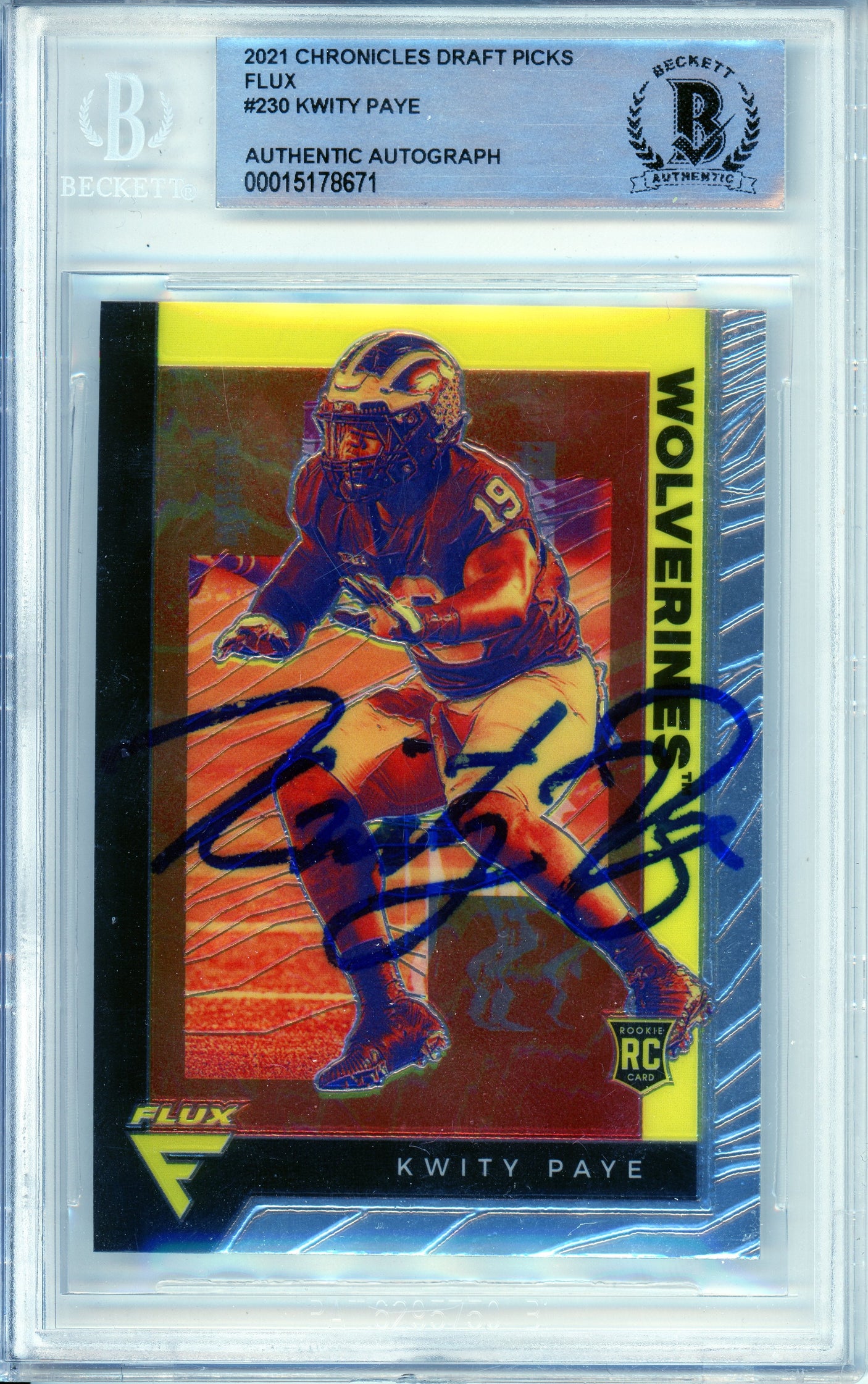 2021 Chronicles Draft Picks Flux #230 Kwity Paye RC Michigan BGS Autograph 10